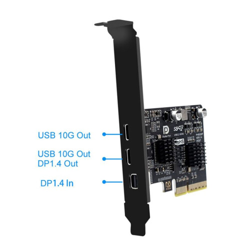Scheda di Espansione PCI-Express USB-C Tipo C da PCI-Express A USB 3.2 10 Gbps+DP1.4 per USB 3.2 Gen2 per Win/Linux 1