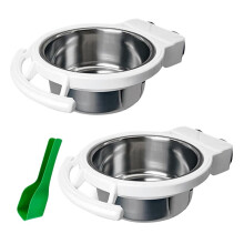 2 PCS Bird Feeding Dish Cups Perch Stand Hanging Stainless Steel Bird Bowls Food Container Food and Bowls with Spoon