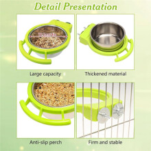 2 PCS Bird Feeding Dish Cups Perch Stand Hanging Stainless Steel Bird Bowls Food Container Food and Bowls with Spoon