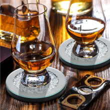 Crushed Diamond Decoration Glass Coaster Coasters, Crystal Mirrored Coasters Glitter Crushed Diamond Decoration 6pcs