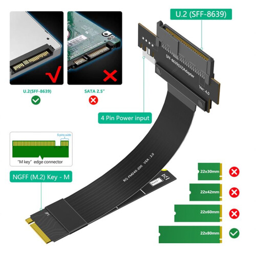 NGFF M.2 NVMe 4.0 to U2 SFF-8639 Adapter Cable Extension Cable 2