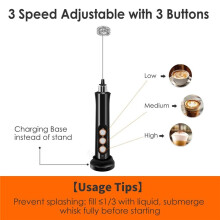 Rechargeable Milk Frother Handheld with 3 Detachable Stainless Steel Whisks,3 Speed Adjustable Electric Whisk Foam Maker