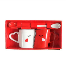 300ml Coffee Cups Set of 2,Double Bowl Ceramic Kiss Mugs for Couples, Valentine'S Day Gift,Home and Office Drinkware
