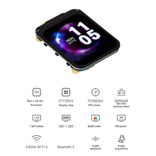 ESP32-C6 1.69 Inch LCD Display Development Board 240x280 Resolution Programmable  Watch Features for DeepSeek 1
