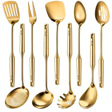 9 Pcs 304 Stainless Steel Kitchen Utensils Set Cooking Utensils Spatula, Solid Spoon, Slotted Spoon, Fork, Ladle,Skimmer
