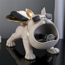 Resin French Bulldog Tray Statue, Bulldog Candy Dish Key Holder Bowl,Statues for Office Desk Home Decor Figurines Green