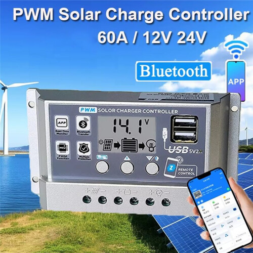 PWM Solar Charge Controller Wifi  60A 12V 24V Auto Dual USB Load Discharger Solar Panel Regulator LCD Display 1