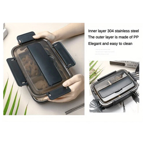 Easy-Clean Container for Students & Office Workers,Leak-Proof Stainless Steel Lunch Box with 3 Compartments 2