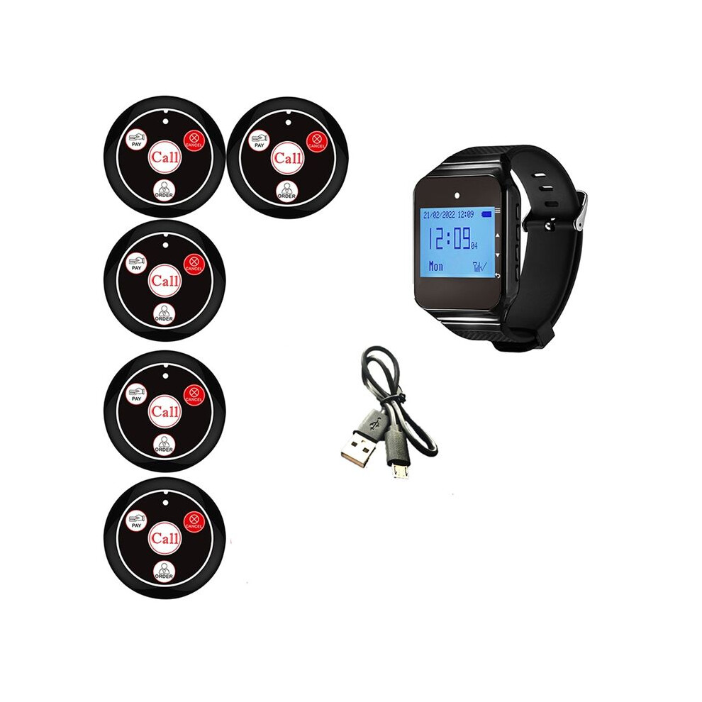 Photos - VoIP Phone Wireless Restaurant Pager Calling System with Watch Call Button Office Food Truck Restaurant Coffee Call Bell Black