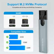 M2 SSD Case M.2 NVMe SSD Enclosure M.2 to USB Type C SSD Adapter 10Gbps USB 3.1 External Case Supports M and B