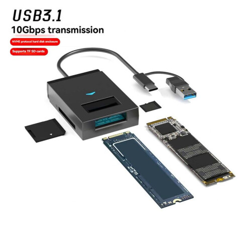 M.2 NVMe SSD Enclosure 10Gbps Type C USB 3.1 to SSD External Storage Box Support  TF Card Reader Direct Insertion 1