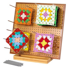 11.8 Inch Crochet Block Board with 20 Needles/Pegs, Block Board for Crochet Knitting, Bamboo Granny Square Block Board