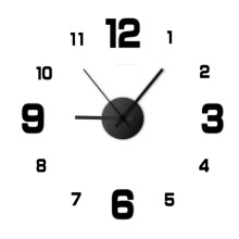 Modern Frameless DIY Wall Clock Large 3D Numbers Wall Watch for Home Office Decorations Wall Decoration Art Black