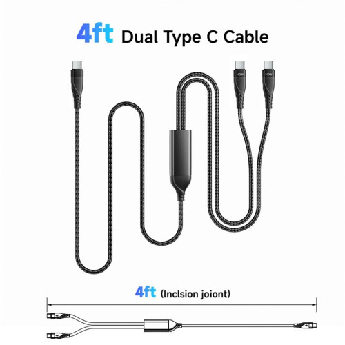 2 in 1 USB C Cable Max PD 140W Fast Charging Cable USB C to Dual USB-C Data Cable for    PC Laptop 1