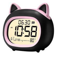 Kids Alarm Clock with Night Light for Kids,Digital Alarm Clocks for Bedrooms, Routine Builder,Cute Cat Alarm Clock Black