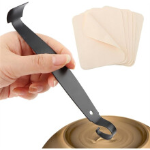 Pottery Trimming Tools with 6pcs Pre-Cut Chamois Cloth,for Potter, Double Ended Clay Trimming Ceramics Tool for Carving