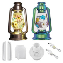 Öllampen-Harzformen-Set, 6-Teilige Epoxid-Lichtformen für Harzguss mit 2 Led-Leuchten für Diy-Retro-Laterne, Lang
