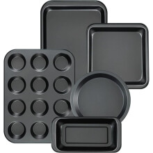 Conjunto de 5 Assadeiras Antiaderentes para Cozinha - Formas Redondas/Quadradas para Bolo, Forma para Muffin, Forma para Pão, Forma para Assar e