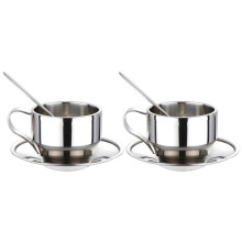 Isoliertes Kaffee Tassen Set - Doppel Wandige Espresso Tassen Aus Edelstahl, Latte Cappuccino Tee Tasse mit Untertasse und LöFfel, 125 Ml (Set Von 2)