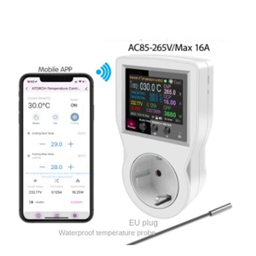 Tuya  Home Wifi Socket AC Voltmeter Digital Thermostat with Timing  Sensor Probe Cooling and Heating EU Plug 1