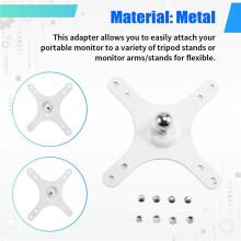 Portable Monitor Mounting Bracket Plate VESA with 17mm to 100x100mm 75x75mm Base Set Wall Mount Holder White