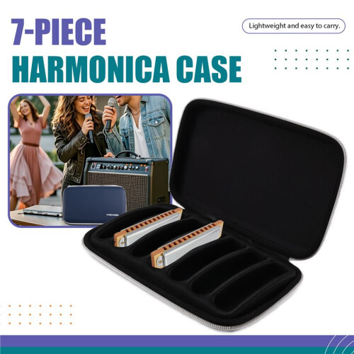 KONGSHENG 10 Holes Harmonica Case, Harmonica Zippered Carrying Case for 7 Harmonicas for Harmonica Lovers Harmonica Case 2