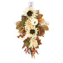 Artificial Pumpkins Wreaths White Sunflower Autumn Wreath with Leaves Flower Fall Door Garland Thanksgiving Theme