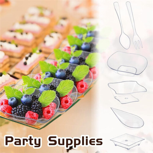 200 Pcs  Appetizer Plates with Spoons Forks Disposable  Dessert Plates Plastic Appetizer Bowls Tiny Transparent 2