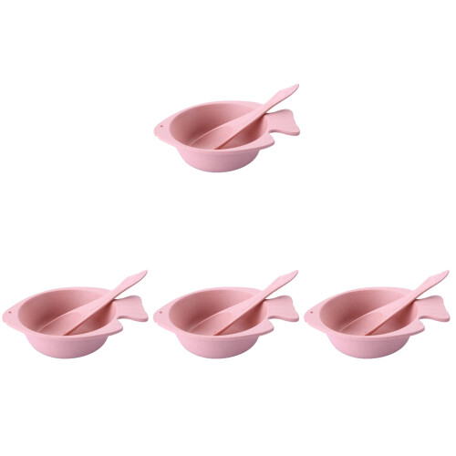 4Sets Stapelbare Unzerbrechliche Weizenstroh-Bowls Pink Zuhause 2