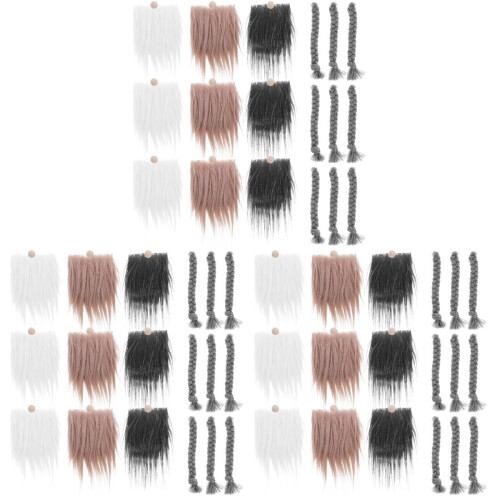 3Sets Künstliche Wichtelbärte Mit Holzperlen Für DIY Bunt 2