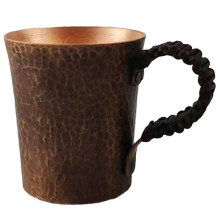 Vintage Pure Copper Coffee Cup,Mug Tumbler Engraving Hammer Texture Woven Handle 450 Ml Beer Mug,Tea Cup Tableware