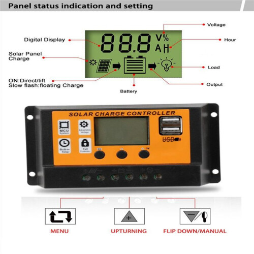 100A Solar Charge Controller with Adjustable LCD & USB Port for 12V/24V Systems 2
