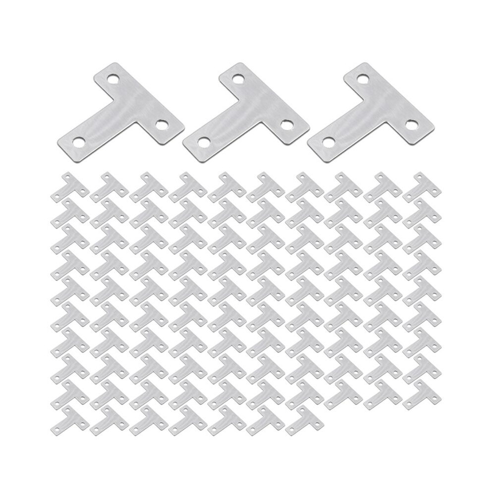 100Pcs Flat Tee Mending Plate, Stainless Steel T Brackets Flat Corner Braces, Multiple Holes Corner Brace For Wood 4712217633495