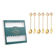 6Pcs Fruit Fork Coffee Spoon and Ice Cream Scoop Set Assorted Colors