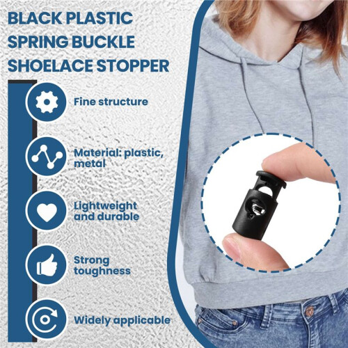 Diameter 8 mm hole, cord cord stopper laces snap hook, black, 10 pcs 1