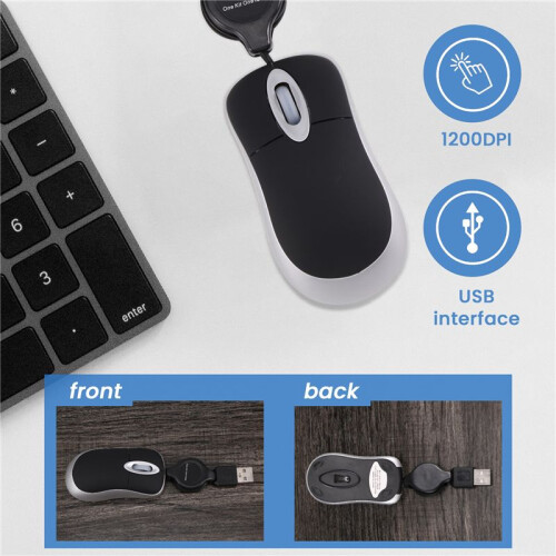 USB Wired Mouse Retractable Cable Tiny Small Mouse 1600 DPI Optical Compact Travel Mice for Windows 98 2000 XP Vista Ve (Black) 2