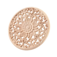 Carved Flower Carving Round Wood Appliques For Furniture Cabinet Unpainted Wooden Mouldings Decal Decorative Figurine 15x15x0.8cm