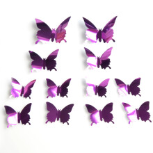 12Pcs/Set New Arrive Mirror Sliver 3D Butterfly Wall Stickers Party Wedding Decor Diy Home Decorations