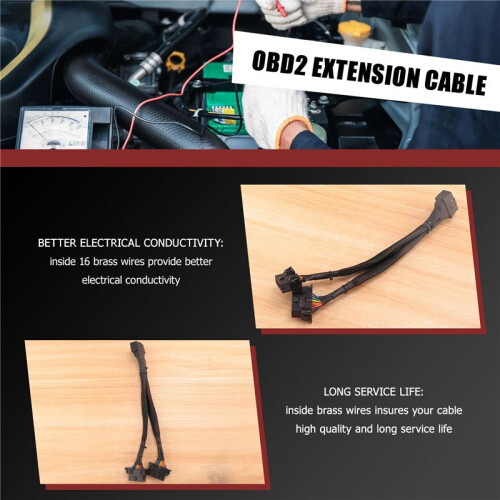 2 iN 1 OBD2 Extension Cable OBDII Male to 2 Female Splitter Car Computer Connection Conversion Plug Socket 30CM 2