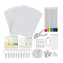 198 PCS Shrinky Art Paper Krimpfolie Plastic Kit Perforator Sleutelhangers Potloden DIY Tekening Art Supply