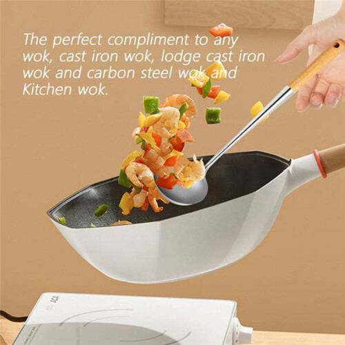 Concha de Sopa, EspáTula de 17 Polegadas para Wok, Colheres de AçO InoxidáVel para Cozinhar com Cabo de Madeira Resistente Ao Calor 2
