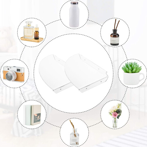 2Pcs Acrylic Corner Shelf Floating Wall Storage Shelf Display Speaker Organizer Bedroom Kitchen Storage Holder,Clear 1