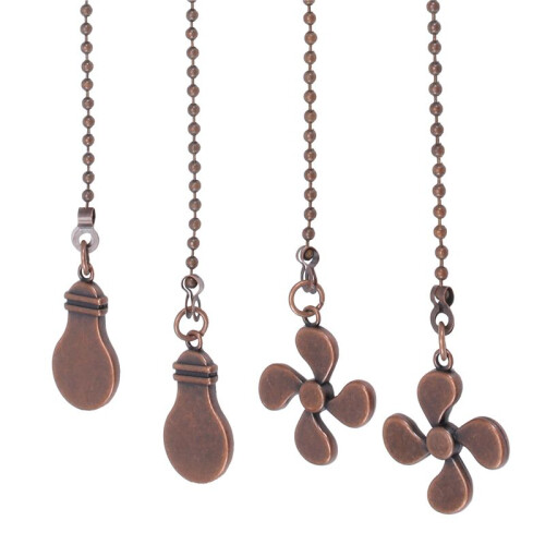 4Pcs Ceiling Fan Pull Chain Set,Bulb and Fan Pattern Pull Chain Extension Fan Pull Chain Pendant 12 Inch (Red Bronze) 1