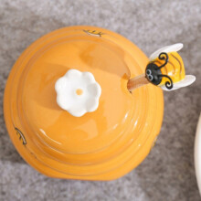 Ceramic Beehive Honey Pot and Wooden Dipper Honey Jar with Lid Honey Stir Bar for Honey Jar Supplies Kitchen Accessories