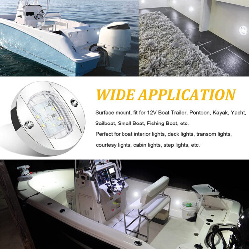 4 PeçAs Luzes Interiores para Barcos Marinhos, Luz de Cortesia de ConvéS de  de LED de 3 Polegadas 3 Polegadas Redonda Branca 6 LED Luz de ÂNcora 2