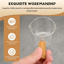 Crema de Vidrio Transparente de 2 Piezas con Manija de Madera, Jarra de Crema de Leche para Café. 100Ml