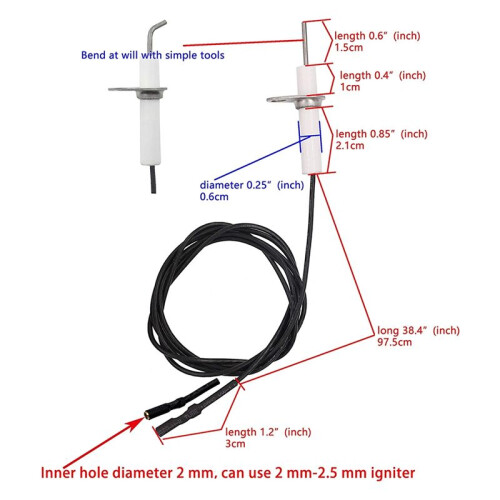2Pc 38Inch Ignitor Wire & Ceramic Electrode Assembly,Ignition Electrode Can DIY Bending for Gas Ceramic Plug Ignition 2