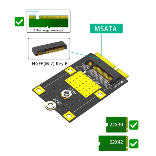 MSATA to M.2(NGFF) Key B Adapter for 2230/2242 SSD Card Adapter for Multi-System PCS 2