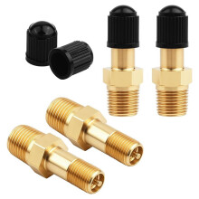 4 Set Gold 1/8 Schrader Valve, Metal 1/8 Tank Valve, Brass Pipe with Air Compressor Tank with Sealing Caps