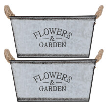 2 Vintage IJzeren Bloemenemmer Met Jutekoord Voor Bloemstukken